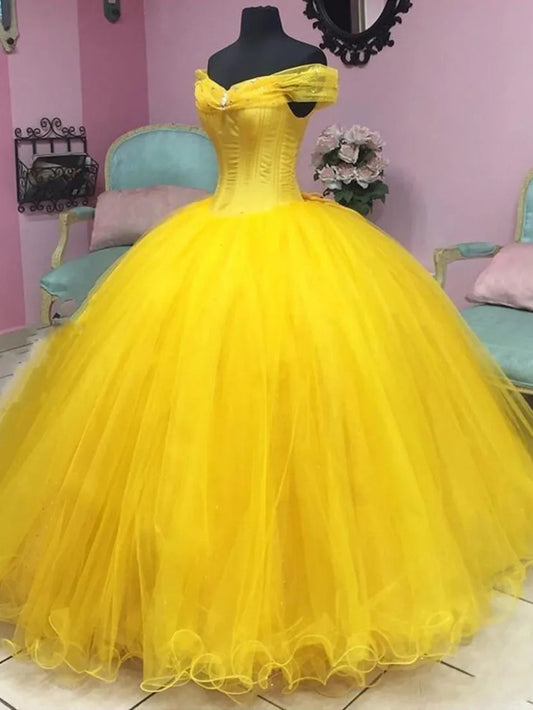 Yellow Princess Quinceanera Dresses Plus Size Off the Shoulder Ball Gown Tulle Prom Gowns Corset Sweet 16 Formal Dress