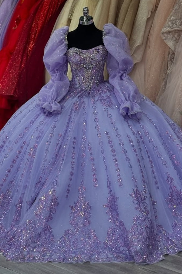 long sleeve purple quinceanera dresses Purple Long Sleeve Quinceanera Dresses For Sweet 16 Dress Ball Gowns Beads Appliques Graduation Prom Gown Vestidos De 15 Anos