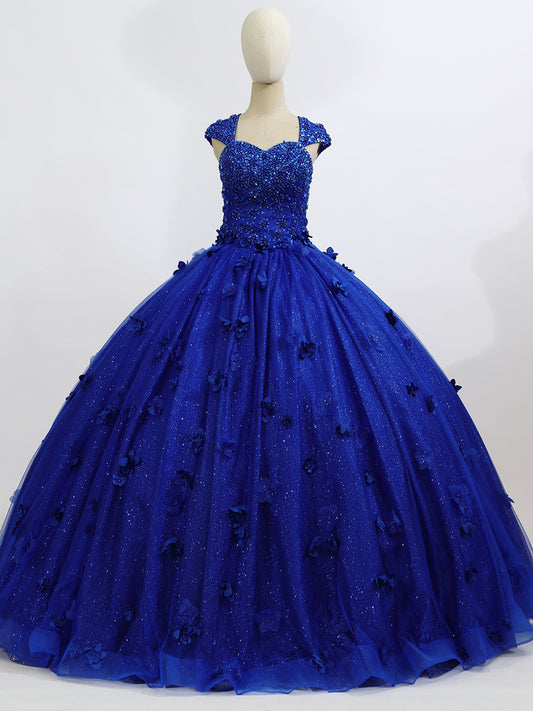 Beautiful strapless glittery royal blue quinceañera dress