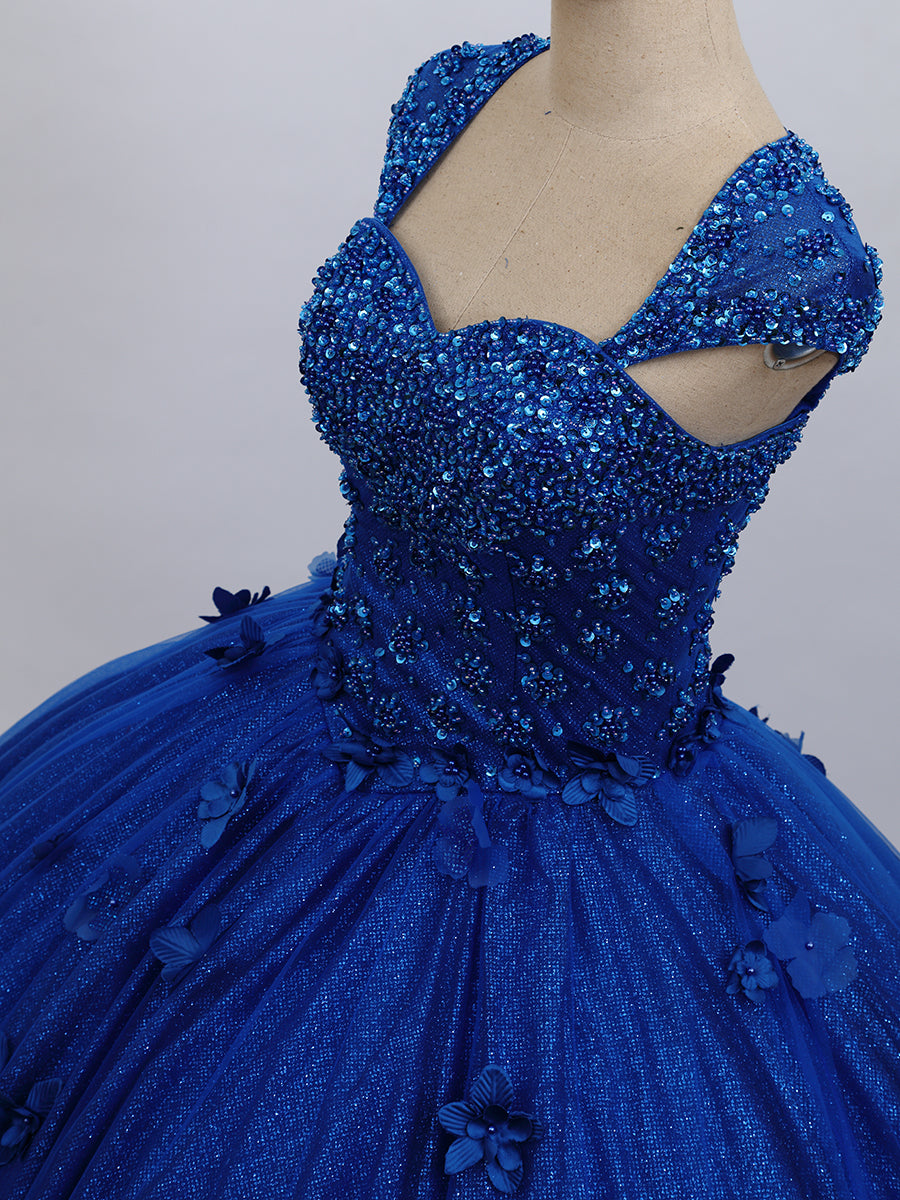 Beautiful strapless glittery royal blue quinceañera dress