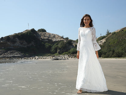 Boho Wedding Dresses for Bride 2024 Long Sleeve Plus Size Lace Bride Dress Backless A Line Beach Vintage Wedding Gowns