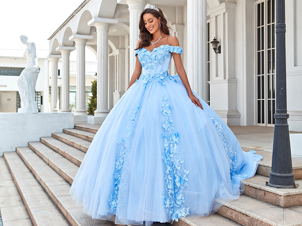 Ball Gown Tulle Quinceanera Dresses Off Shoulder Long Bow 2024 For Sweet 15