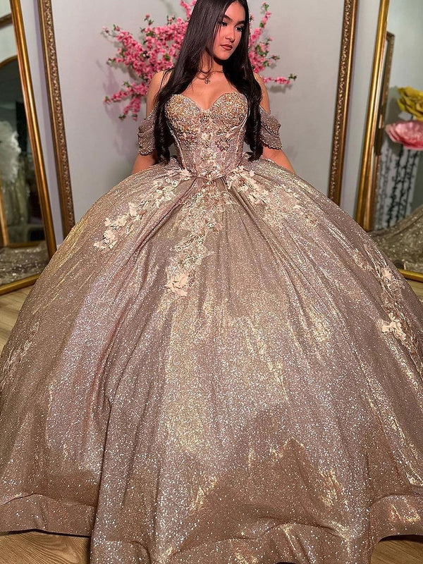 WQ1153 - Elegante vestido de fiesta con brillo, escote corazón, hombros descubiertos, cola larga de tul, vestido de cóctel para quinceañera, vestido de princesa para dulces 16