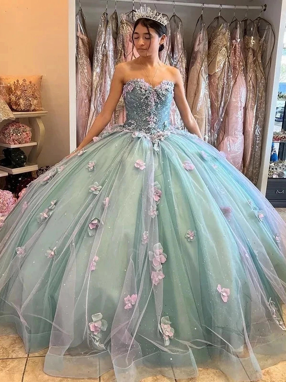 Sweetheart Ball Gown Quinceanera Dresses with Big Bow Appliques Beaded Tulle Princess 15 Year Old Birthday Formal Party Dress