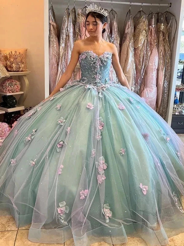 Ballkleid Quinceanera-Kleid mit Herzausschnitt und großen Schleifenapplikationen, Perlenbesetztem Tüll, Prinzessinnen-Kleid für formelle Partys zum 15. Geburtstag