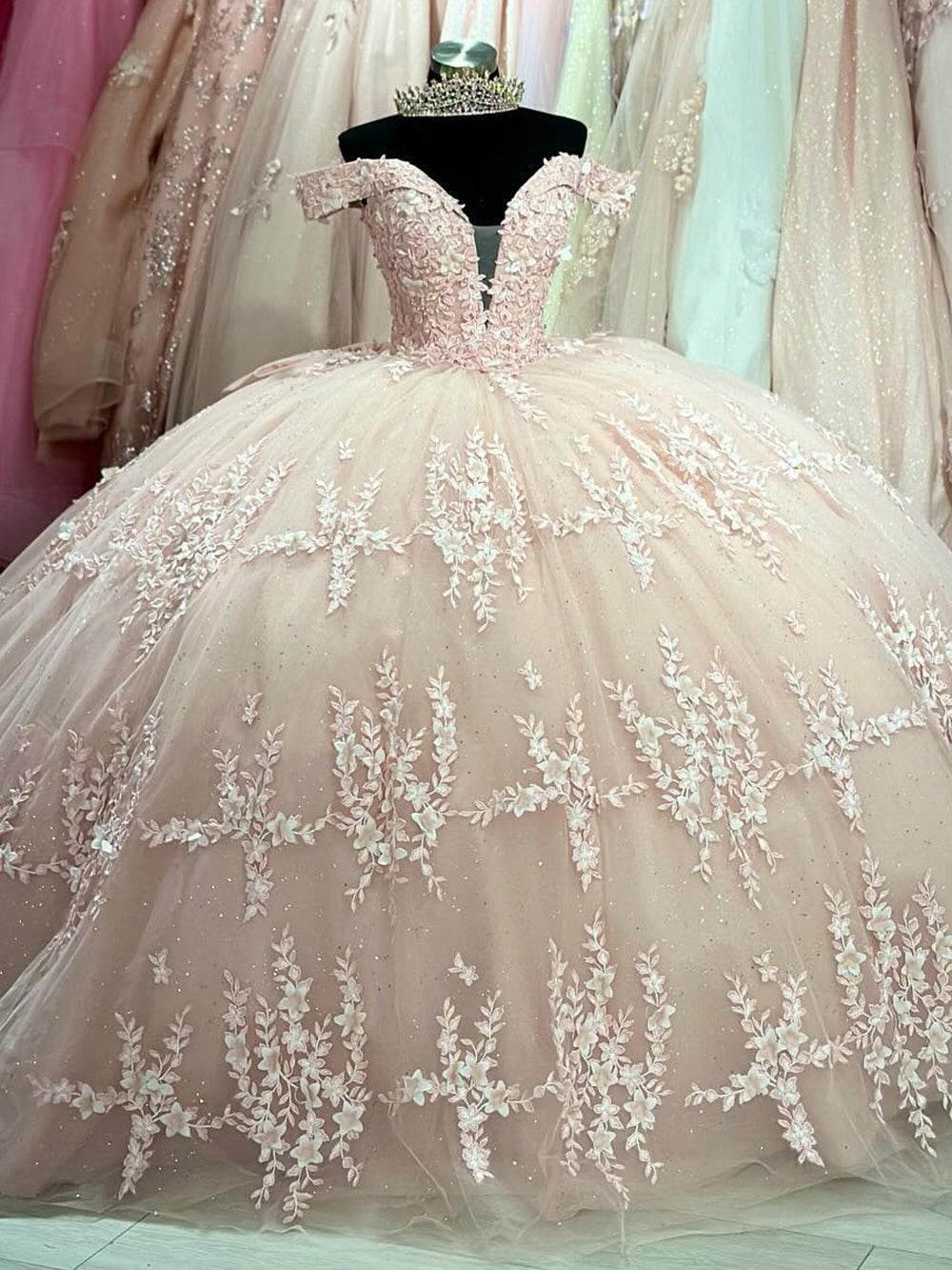 Robe de Quinceanera rose à épaules dénudées avec appliques en dentelle et tulle à lacets et nœud, robe de bal pour fête d'anniversaire, robe de princesse Sweet 15 16