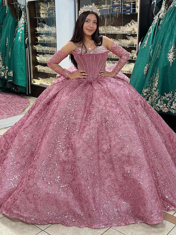 Strapless Detachable Sleeves Dusty Pink Quinceanera Dress for Sweet 16 WQ1174