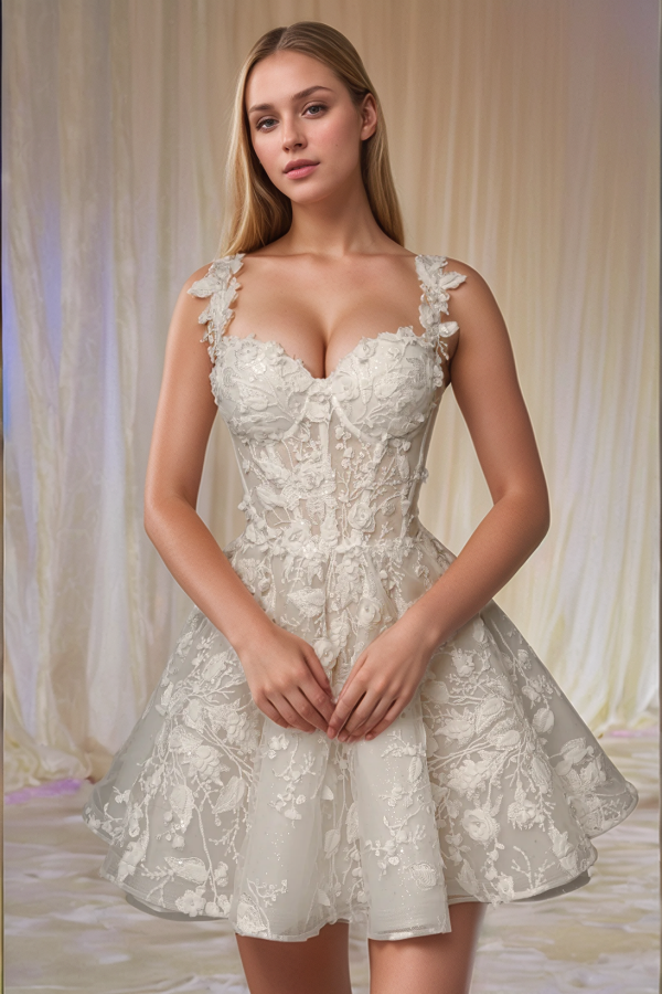 A-Line Sweetheart Neck Straps 3D Flower Appliques Lace Up Wedding Dress WW1041