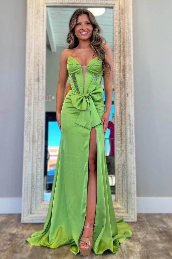 WU1130 - Wunderschönes schulterfreies ärmelloses Ball- und Partykleid mit Pailletten, hohem Seitenschlitz und Schleppe, Abendkleid, Cocktailkleid