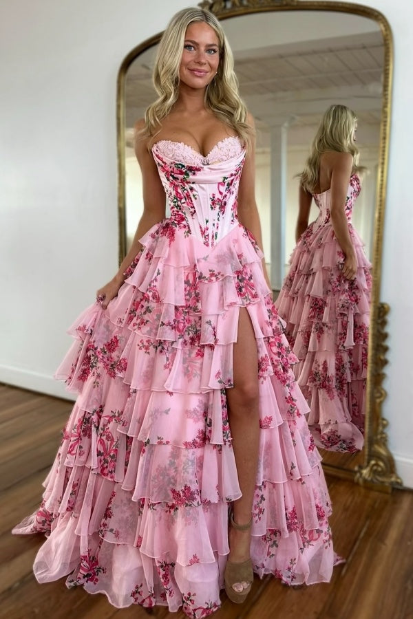 WU1130 - Wunderschönes schulterfreies ärmelloses Ball- und Partykleid mit Pailletten, hohem Seitenschlitz und Schleppe, Abendkleid, Cocktailkleid