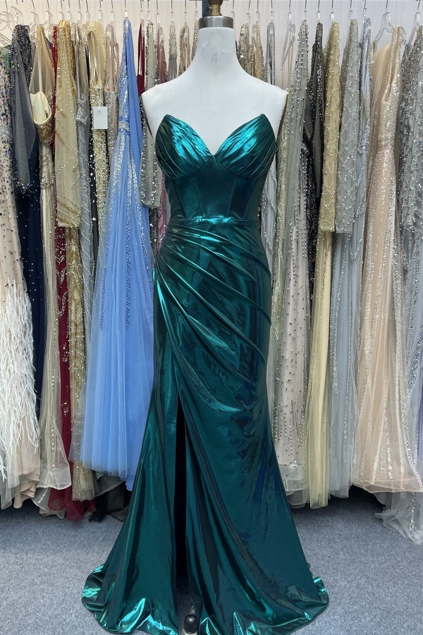 WU1130 - Wunderschönes schulterfreies ärmelloses Ball- und Partykleid mit Pailletten, hohem Seitenschlitz und Schleppe, Abendkleid, Cocktailkleid