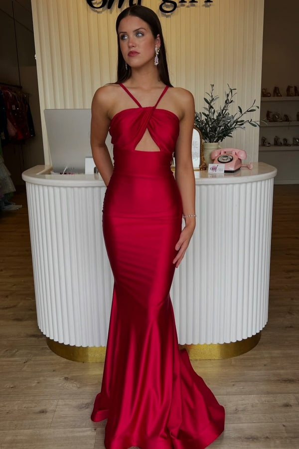 Mermaid Halter Strapless Pleated Prom Dress WU1454