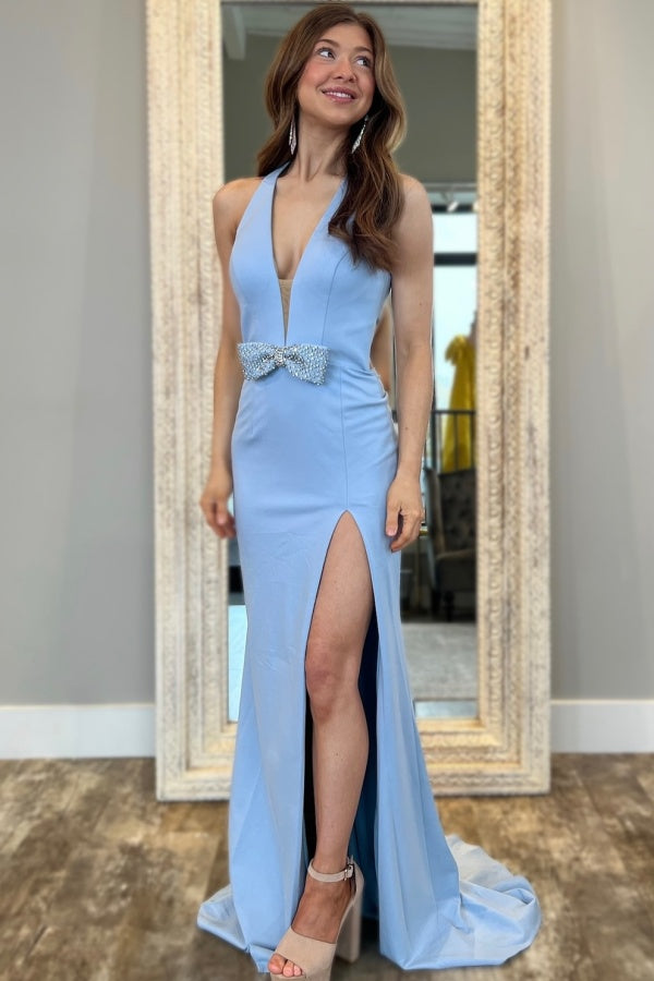 WU1130 - Wunderschönes schulterfreies ärmelloses Ball- und Partykleid mit Pailletten, hohem Seitenschlitz und Schleppe, Abendkleid, Cocktailkleid