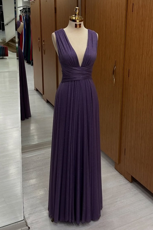 A-Line Low V Neck Straps Prom Party Dress WU1508