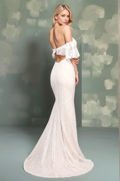 WW1028 - Mermaid Sweetheart Neck Off Shoulder Fully Lace Appliques Ruffles Open Back Weeding Dress Bride Gown