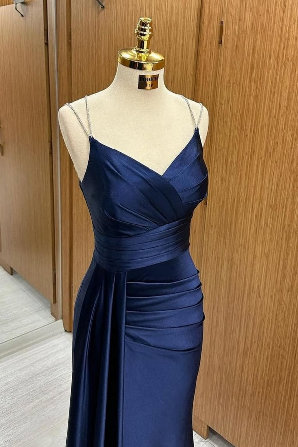 V Neck Beaded Spaghetti Straps Prom Dress WU1506