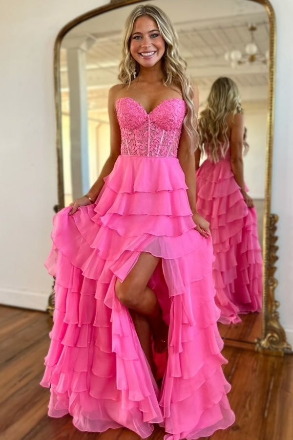 WU1130 - Wunderschönes schulterfreies ärmelloses Ball- und Partykleid mit Pailletten, hohem Seitenschlitz und Schleppe, Abendkleid, Cocktailkleid