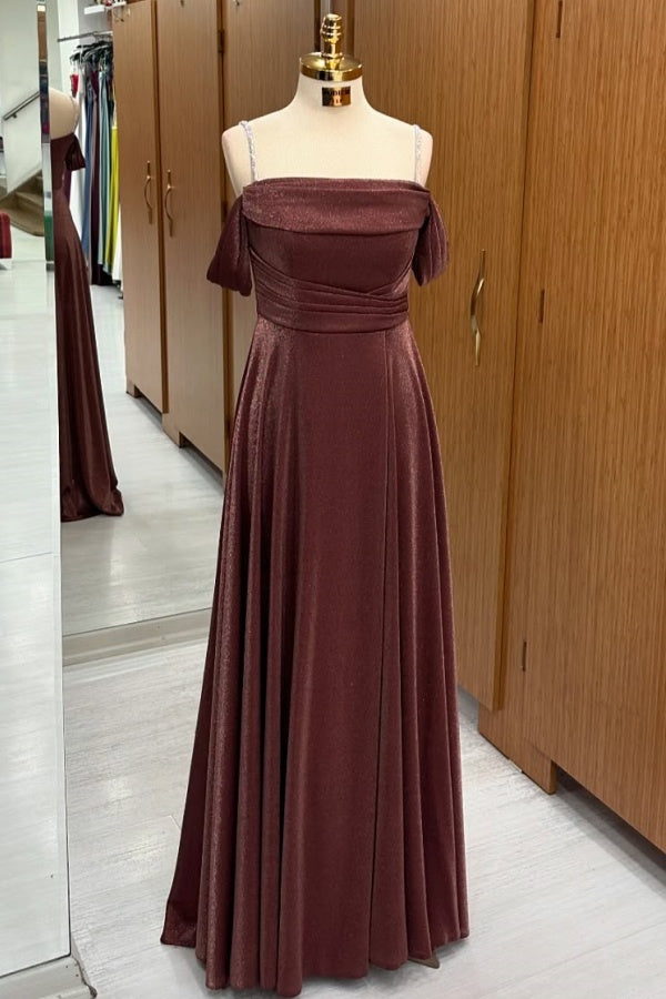 A-Line Off Shoulder Spaghetti Straps Prom Dress WU1505