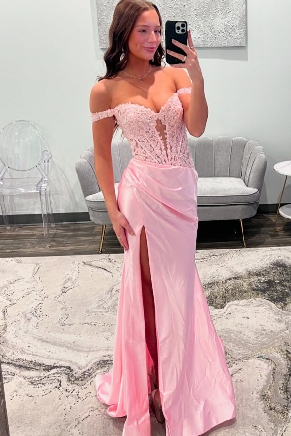 WU1130 - Wunderschönes schulterfreies ärmelloses Ball- und Partykleid mit Pailletten, hohem Seitenschlitz und Schleppe, Abendkleid, Cocktailkleid