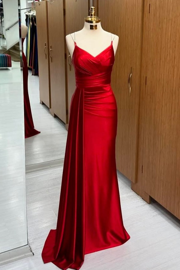 V Neck Sleeveless Beaded Spaghetti Straps Prom Party Dress WU1503