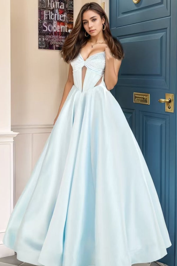 WU1130 - Wunderschönes schulterfreies ärmelloses Ball- und Partykleid mit Pailletten, hohem Seitenschlitz und Schleppe, Abendkleid, Cocktailkleid