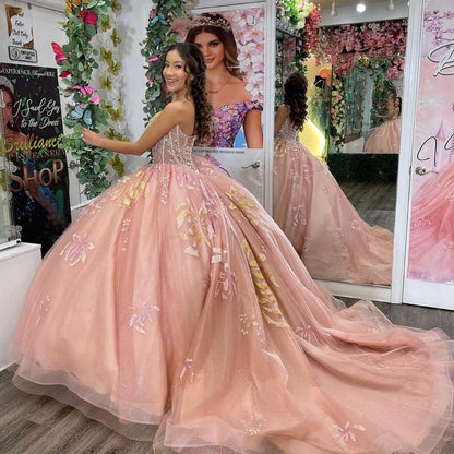 Robe de bal bustier en corset à décolleté en cœur, robe de princesse Quinceanera, en tulle perlé scintillant, robe de bal d'anniversaire, robe Sweet 16