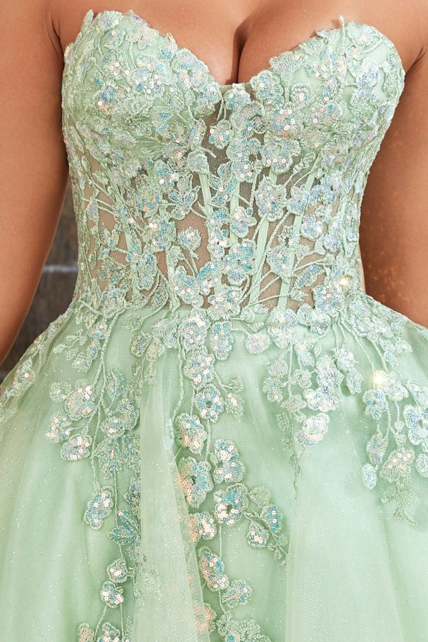 WH1001 - Chic & Modern A-Line Sweetheart Fully Sequins Appliques Light Green Glitter Tulle Lace Up Homecoming Dress