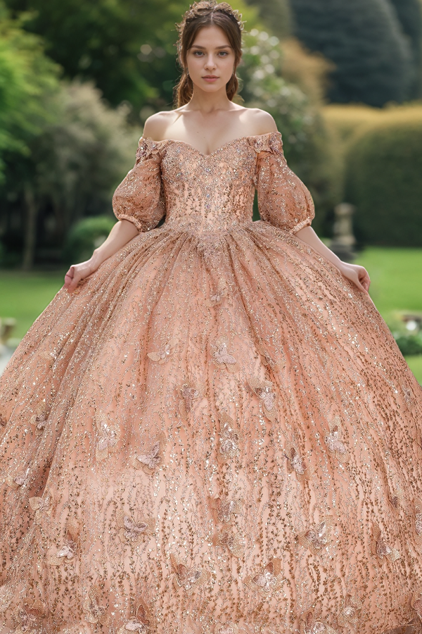 Langes Quinceanera-Kleid mit Herzausschnitt für Damen, trägerloses Korsett mit Blumenapplikationen, Perlenbesetztes Tüll-Ballkleid 