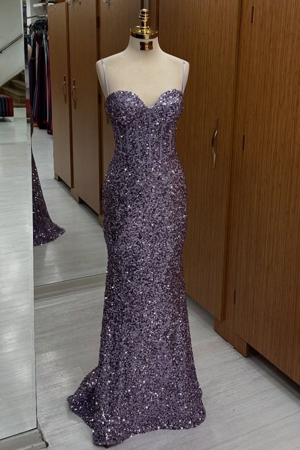 Mermaid Strapless Spaghetti Straps Sequins Prom Party Dress WU1500