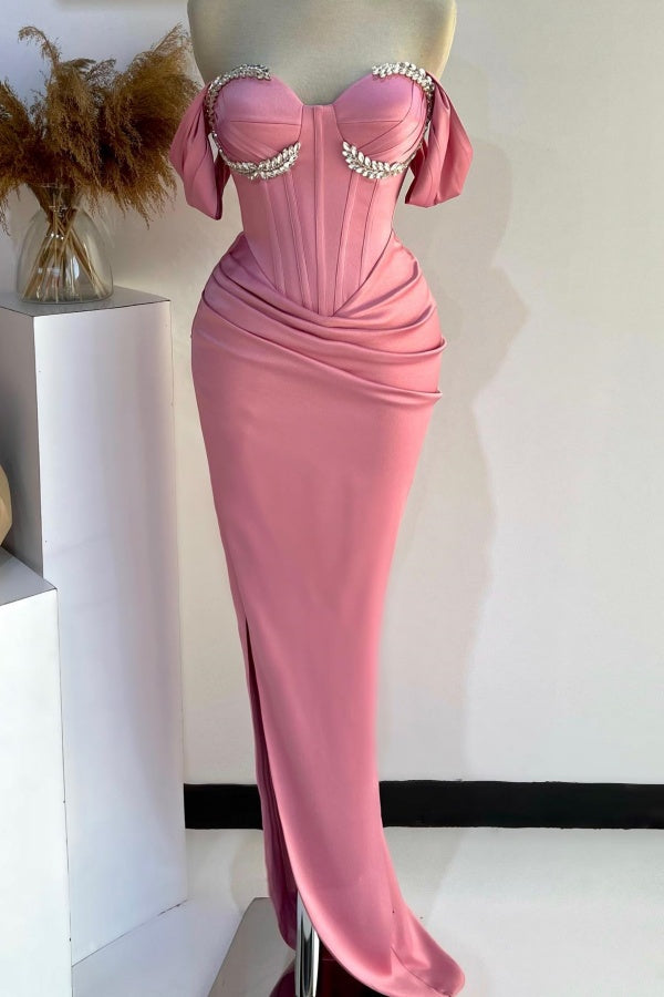 WU1130 - Wunderschönes schulterfreies ärmelloses Ball- und Partykleid mit Pailletten, hohem Seitenschlitz und Schleppe, Abendkleid, Cocktailkleid