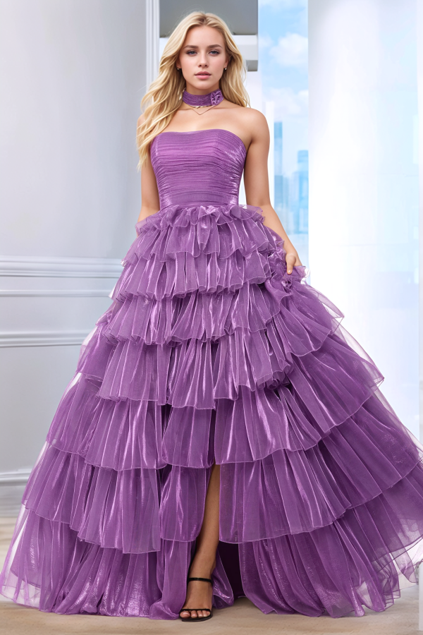 WU1130 - Wunderschönes schulterfreies ärmelloses Ball- und Partykleid mit Pailletten, hohem Seitenschlitz und Schleppe, Abendkleid, Cocktailkleid