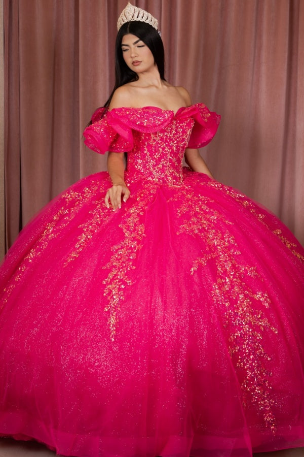 Langes Quinceanera-Kleid mit Herzausschnitt für Damen, trägerloses Korsett mit Blumenapplikationen, Perlenbesetztes Tüll-Ballkleid 