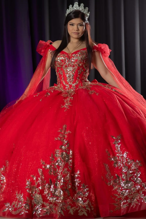 Langes Quinceanera-Kleid mit Herzausschnitt für Damen, trägerloses Korsett mit Blumenapplikationen, Perlenbesetztes Tüll-Ballkleid 