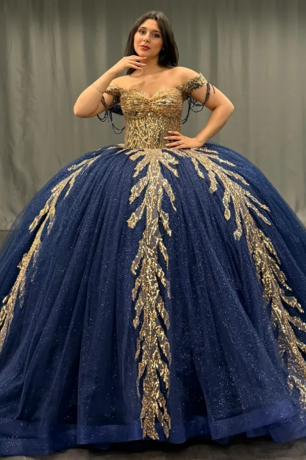 Langes Quinceanera-Kleid mit Herzausschnitt für Damen, trägerloses Korsett mit Blumenapplikationen, Perlenbesetztes Tüll-Ballkleid 