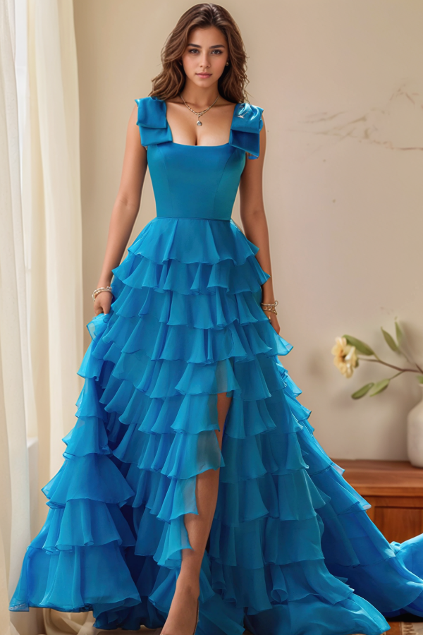 WU1130 - Wunderschönes schulterfreies ärmelloses Ball- und Partykleid mit Pailletten, hohem Seitenschlitz und Schleppe, Abendkleid, Cocktailkleid