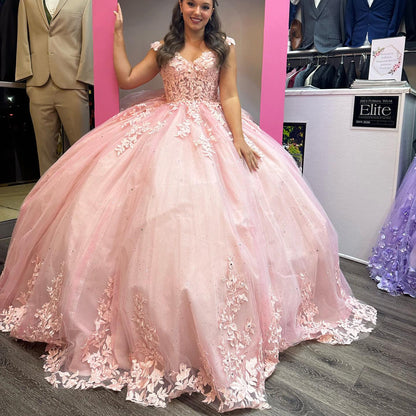 WQ1116 - Elegant Ball Gown Sweetheart Neck Lace Appliques Pink Tulle Princess Formal Party Gown Quinceanera Dress for Sweet 16 Dress