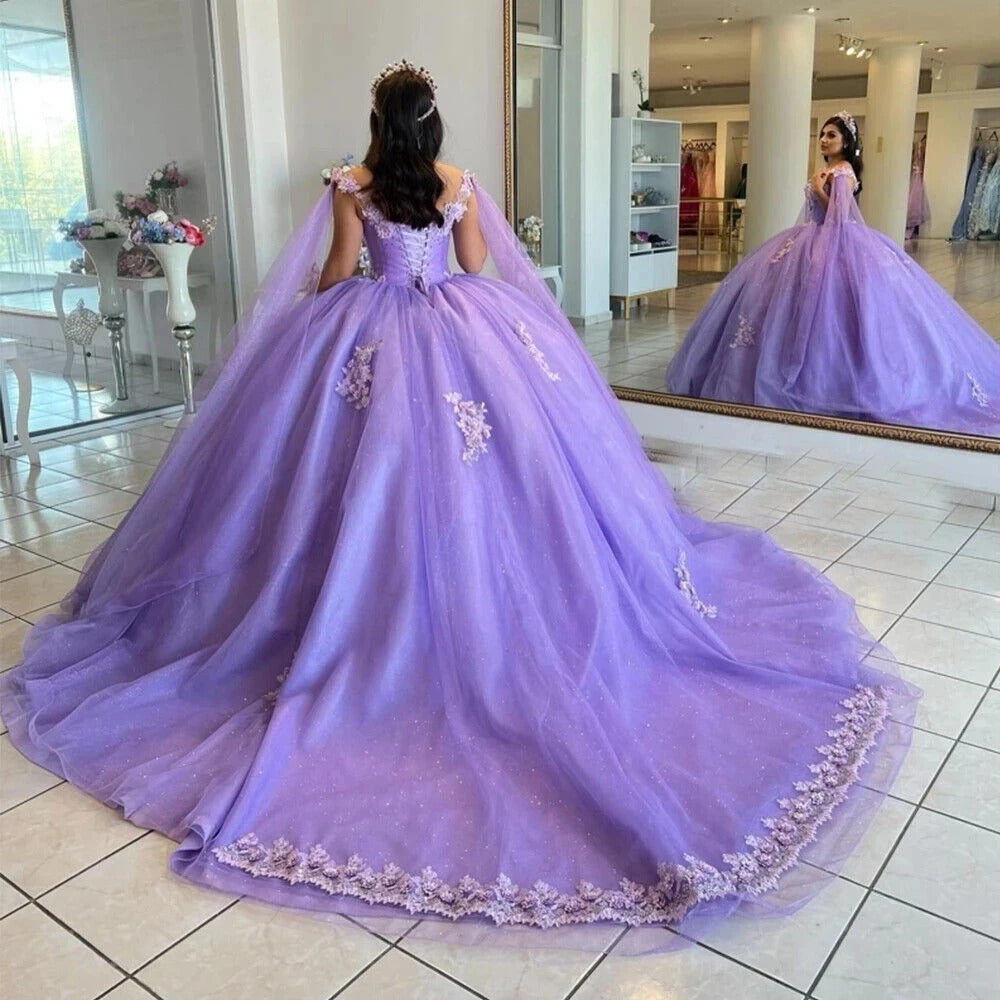 Robes de Quinceanera lavande à épaules dénudées, robe de bal, fleurs 3D, appliques en dentelle, tulle gonflé, perles, robes Sweet 16, robes de soirée, 2024