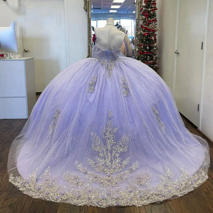 Sparkly Lavender Quinceanera Dress 2024 Ball Gown Appliques Lace Off Shoulder Beading Corset Sweet 15 16 Years Old Elegant Party Dresses for Women