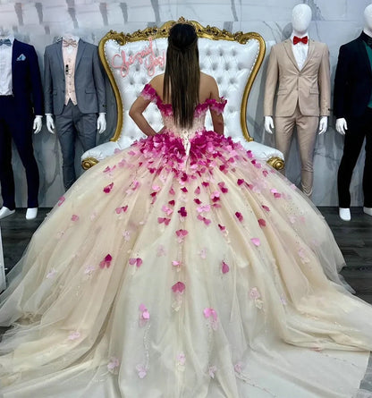 Robe de bal à épaules dénudées, robe de princesse à fleurs en cœur, avec appliques et perles, en tulle, robe de bal de fin d'année