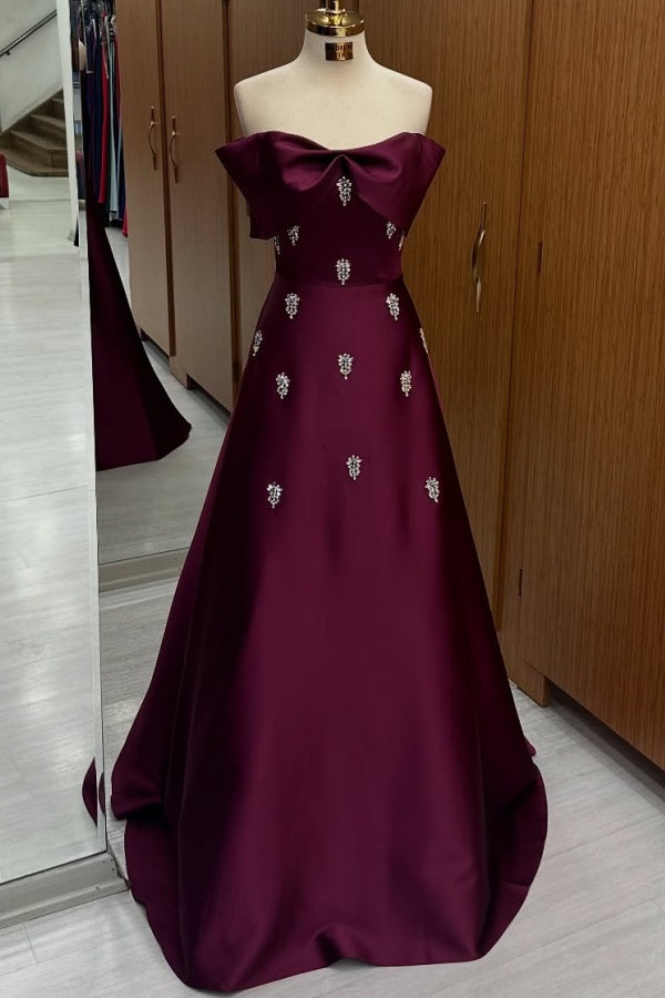 A-Line Off Shoulder Bow Knot Beaded Prom Party Dress WU1518