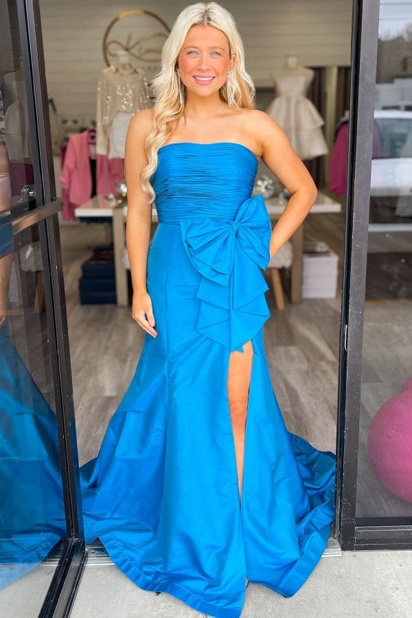 WU1130 - Wunderschönes schulterfreies ärmelloses Ball- und Partykleid mit Pailletten, hohem Seitenschlitz und Schleppe, Abendkleid, Cocktailkleid