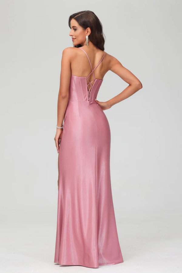 WU1026 - Simple Sheath Strapless Straps Sleeveless Pleated High Side Slit Criss Cross Straps Prom Party Dress Evening Dress Cocktail Gown Wedding Guest Gown