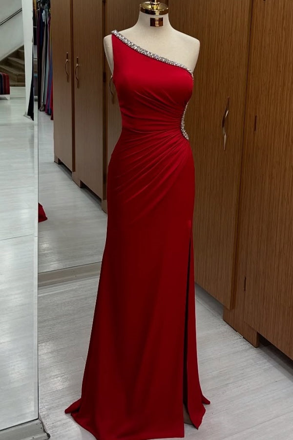 WU1455 - Vestido de fiesta sencillo e informal, con escote en V, sin mangas, plisado, abertura lateral alta y cola, con cremallera en la espalda, para dama de honor y cóctel.