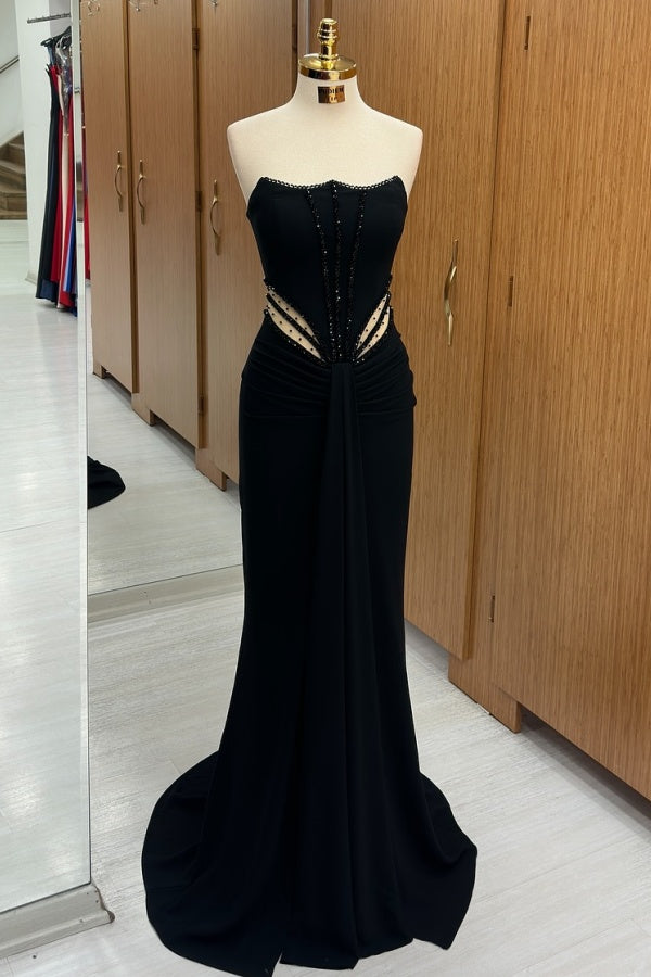 WU1455 - Vestido de fiesta sencillo e informal, con escote en V, sin mangas, plisado, abertura lateral alta y cola, con cremallera en la espalda, para dama de honor y cóctel.