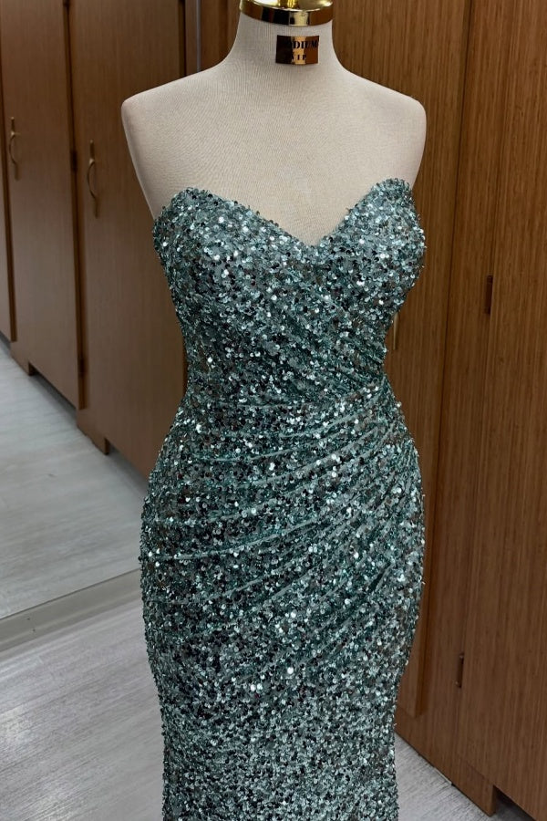 Strapless Ruched Beaded Sequins Prom Dress WU1501