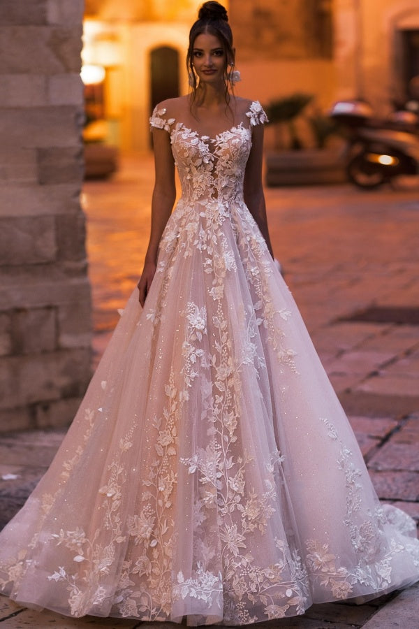 A-Line Strapless Off Shoulder Appliques Buttons Boho Wedding Dress WW1072