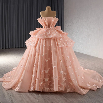 Butterfly Quinceanera Dresses Puffy Ball Gowns Strapless Princess  Beaded Tiered Tulle Girls Graduation Party Dress Sweet 16 Birthday Party Gown