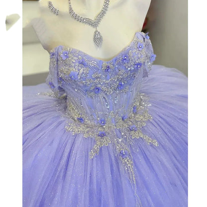 Sparkly Lavender Quinceanera Dress 2024 Ball Gown Appliques Lace Off Shoulder Beading Corset Sweet 15 16 Years Old Elegant Party Dresses for Women