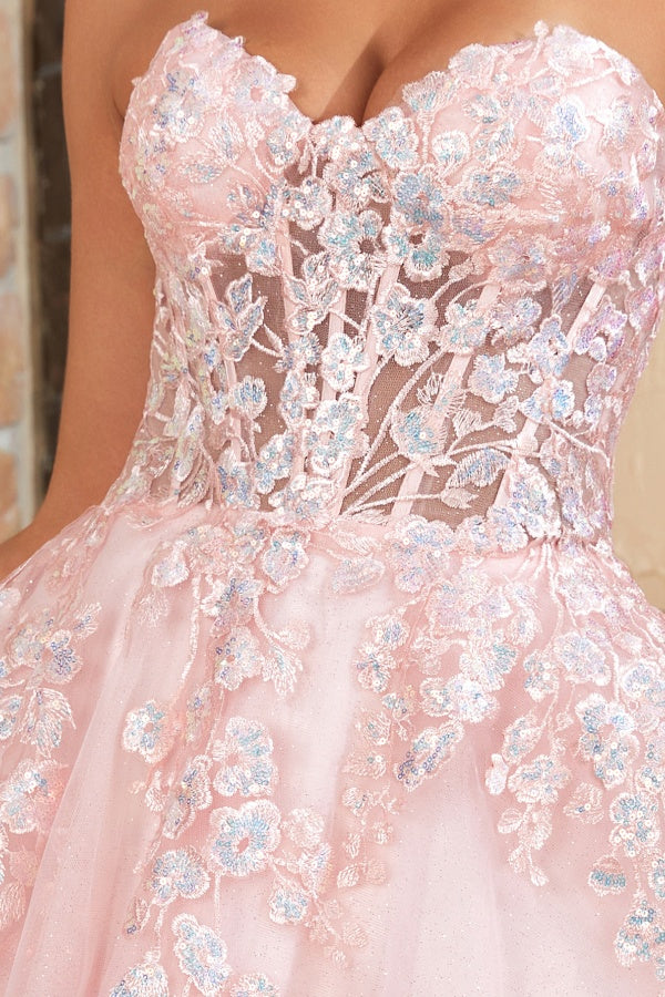 WH1002 - Chic & Modern A-Line Sweetheart Fully Sequins Appliques Baby Pink Glitter Tulle Lace Up Homecoming Dress