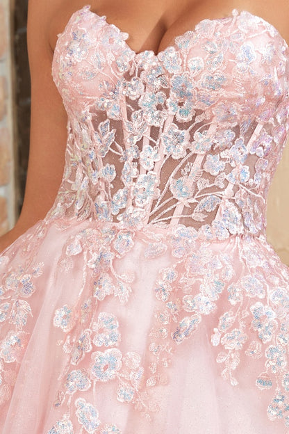 WH1002 - Chic & Modern A-Line Sweetheart Fully Sequins Appliques Baby Pink Glitter Tulle Lace Up Homecoming Dress